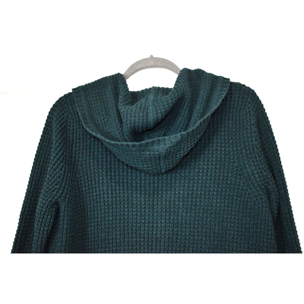 L.L. Bean Sweater Green Large Merino Wool Cotton Open Front Hood Cardigan Knit - Picture 6 of 9
